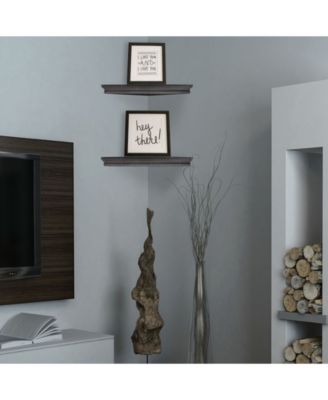 American Art Decor Rustic Wood Floating Corner Shelves, Set of 2
