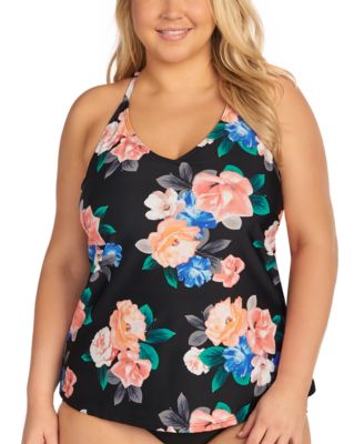 Island Escape - Trendy Plus Size Kauai Bloom Underwire Tankini Top