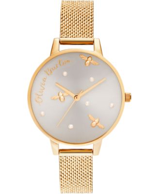 Olivia Burton - Women's Pearly Queen Gold-Tone Boucle Stainless Steel Mesh Bracelet Watch 34mm