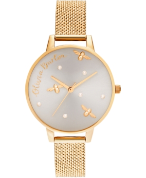 image of Olivia Burton Women-s Pearly Queen Gold-Tone Boucle Stainless Steel Mesh Bracelet Watch 34mm