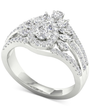 image of Diamond Pear & Marquise Multi-Row Cluster Ring (1-1/10 ct. t.w.) in 14k White Gold