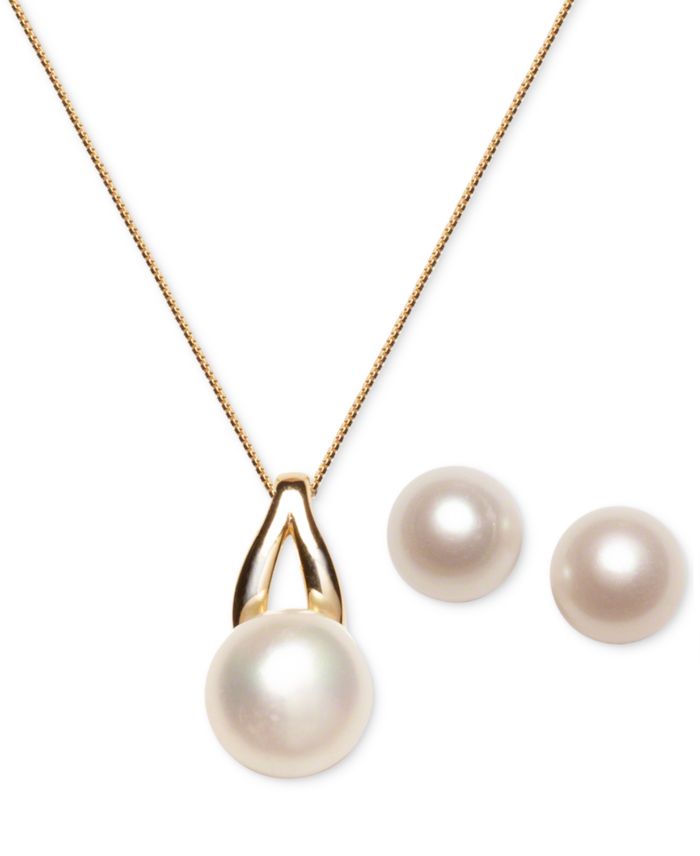 2-Pc. Set Cultured Freshwater Pearl (9-1/2 & 12-1/2mm) Pendant Necklace &