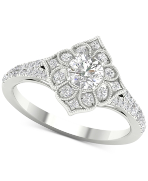 image of Diamond (3/4 ct. t.w.) Filigree Milgrain Engagement Ring in 14k White Gold