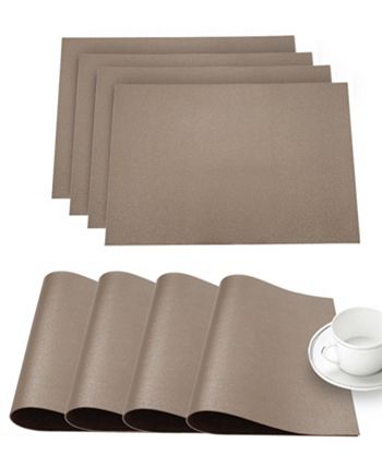 Dainty Home - Faux Leather Pebble Slip Resistant Suede Backing Embossed 3D Surface Luxury Place Mats Set of 4, 12 inch x 18 inch Rectangle