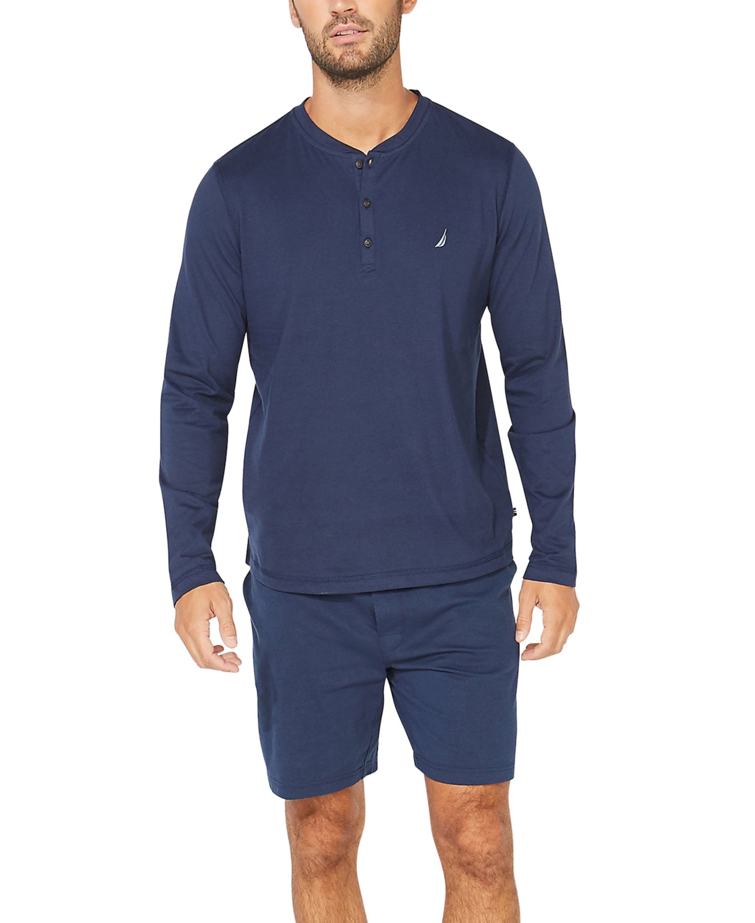 Мужская мягкая дышащая пижамная рубашка Henley с длинным рукавом