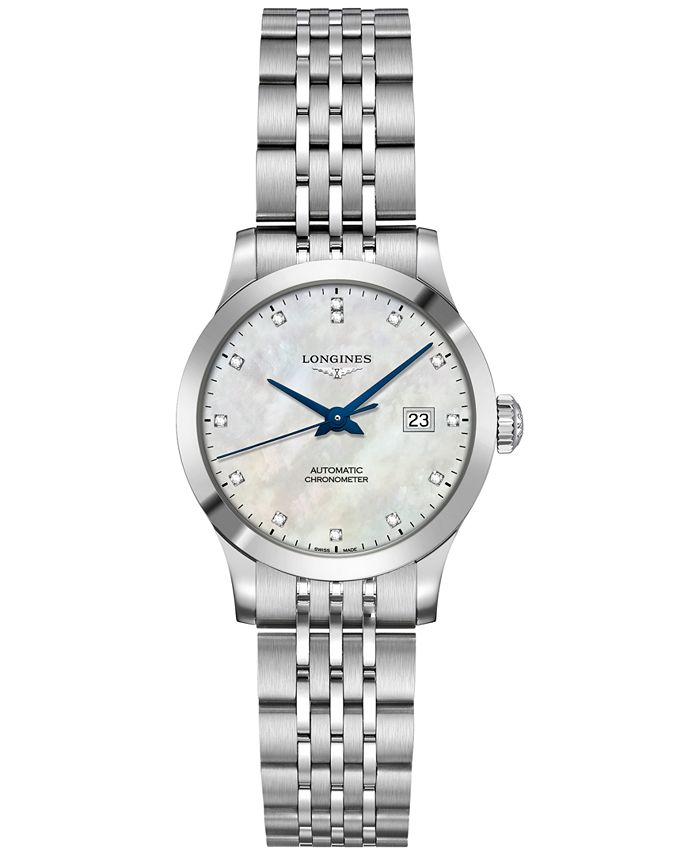 Longines - Women's Swiss Automatic Record Collection Diamond-Accent Stainless Steel Bracelet Watch 30mm