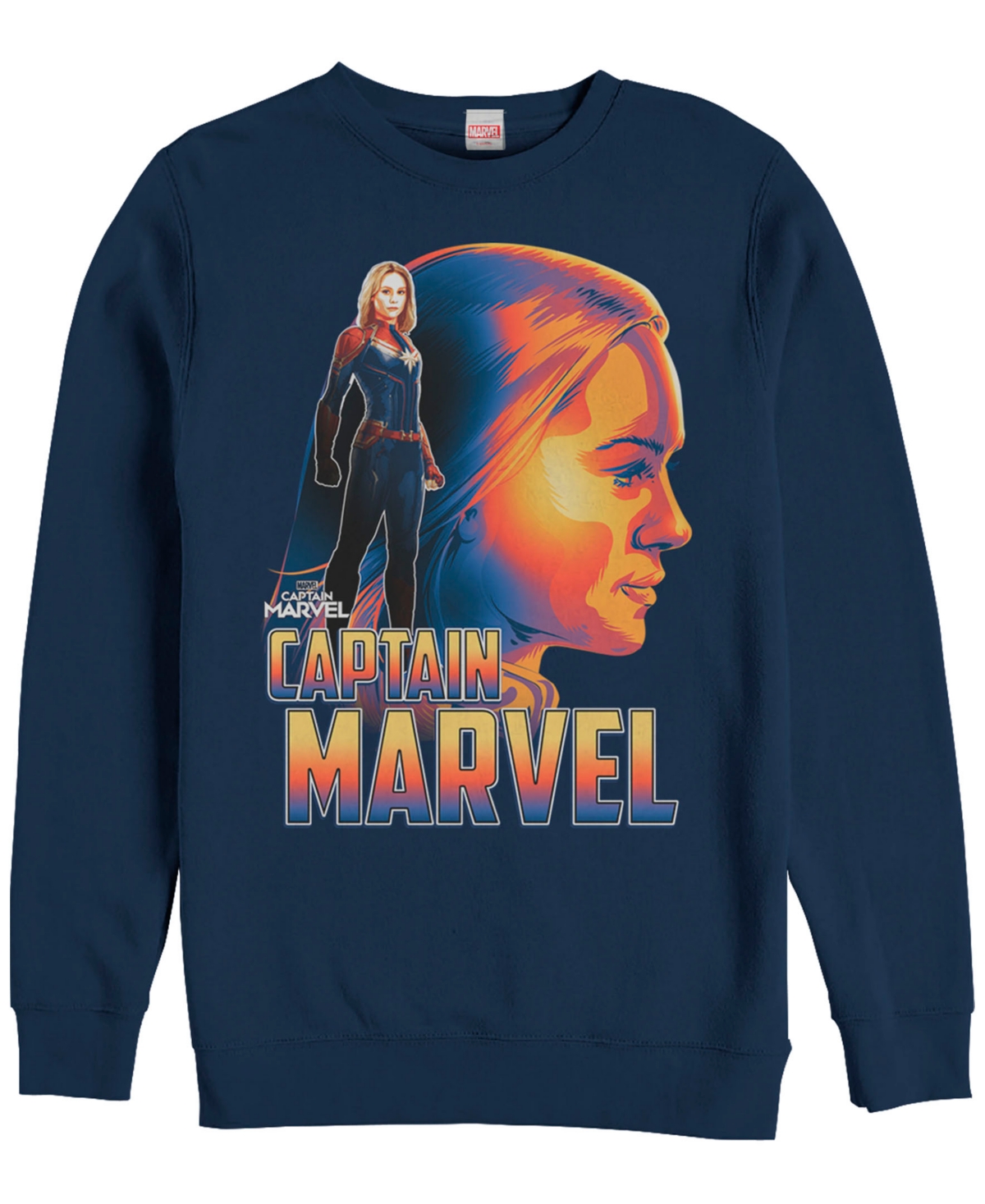 Marvel Men's Captain Marvel Side View Portrait, Crewneck Fleece