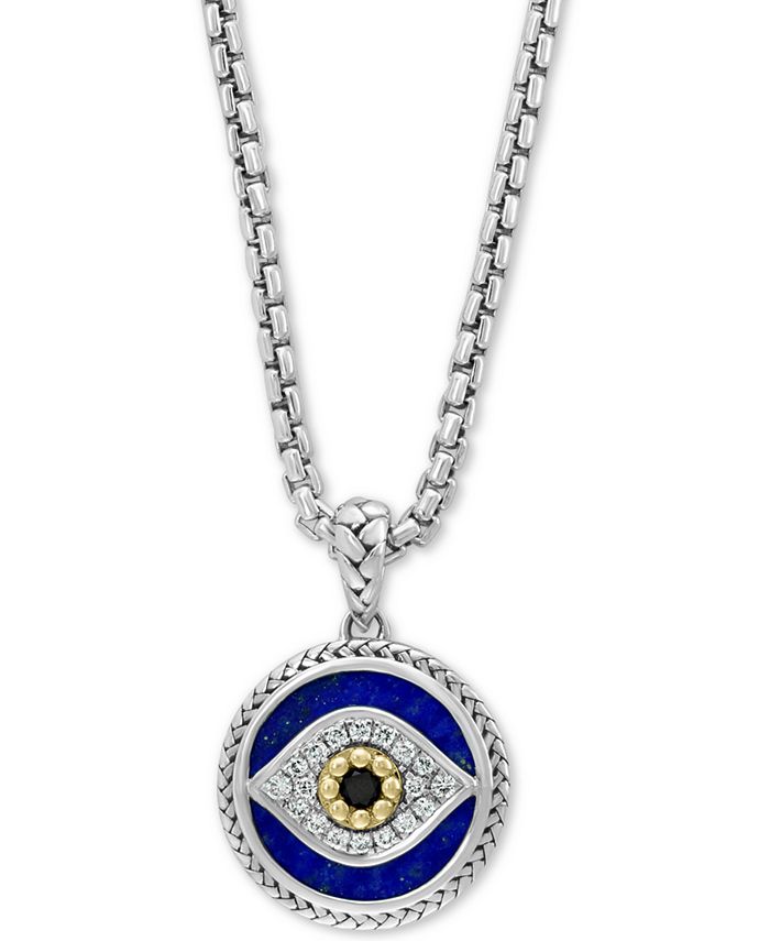 EFFY Collection - Multi-Gemstone & Diamond (1/10 ct. t.w.) Evil Eye 22" Pendant Necklace in Sterling Silver & 14k Gold
