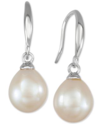 Cultured Freshwater Pearl Necklace (7-7 1/2mm) and Drop Earrings (7x9mm) Set in Sterling Silver