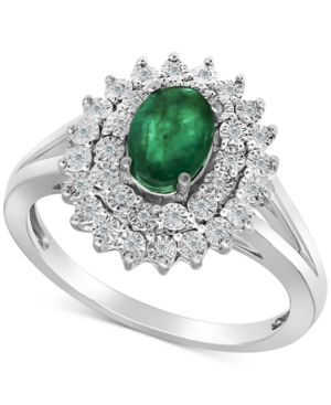 image of Emerald (3/4 ct. t.w.) & Diamond (1/10 ct. t.w.) Ring in Sterling Silver