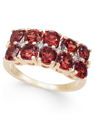 image of Rhodolite Garnet (3-1/5 ct. t.w.) & Diamond (1/20 ct. t.w.) Horizontal Cluster Ring in 14k Gold