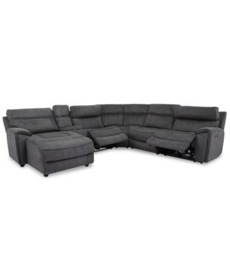 Furniture - Hutchenson 6-Pc. Fabric Chaise Sectional with 2 Power Recliners and Console