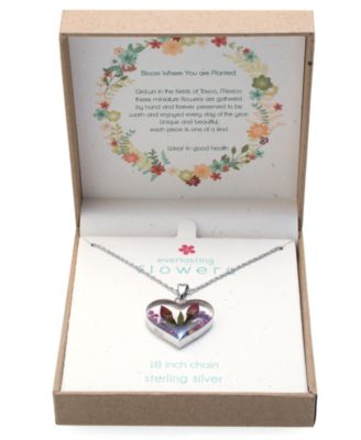 Heart Shape Dried Flower Pendant with 18" Chain in Sterling Silver