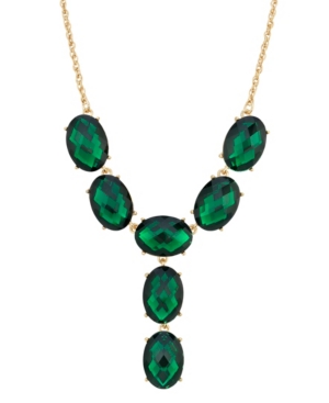 image of 2028 Gold-Tone Oval Faceted Y-Neck Drop Necklace