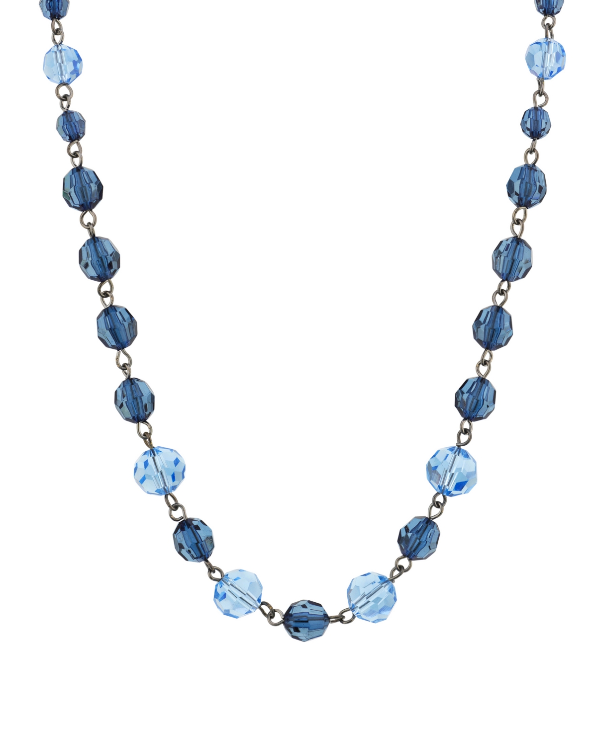 2028 Black-tone Beaded Single Strand Necklace In Blue