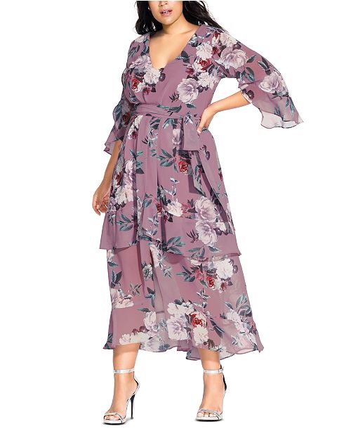City Chic Trendy Plus Size Rosewater Floral Print Maxi Dress