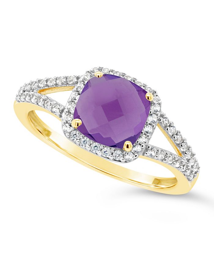 Macy's - Amethyst (1-1/3 ct. t.w.) and Created White Sapphire (1/4 ct. t.w.) Ring in 10k Yellow Gold