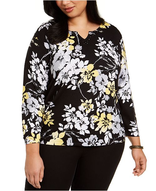 Alfred Dunner Plus Size Floral Print Sweater Reviews Macy S