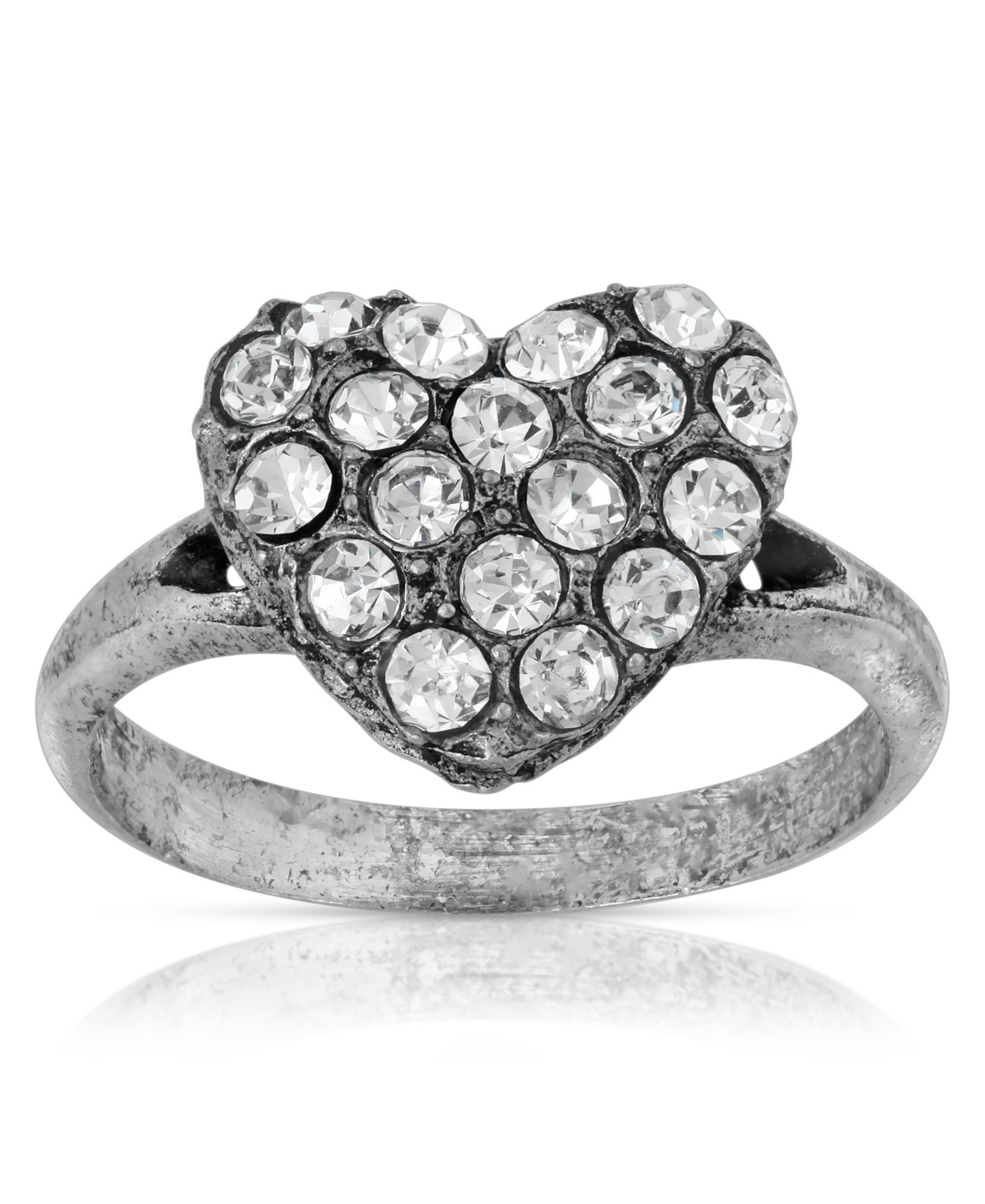 2028 Pewter Crystal Pave Heart Ring In Clear