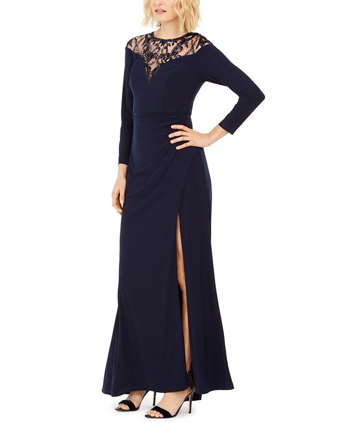 Adrianna Papell Illusion-Lace Gown - Macy's