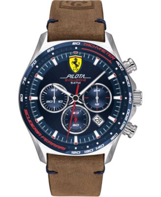 Ferrari - Men's Chronograph Pilota Evo Brown Leather Strap Watch 44mm