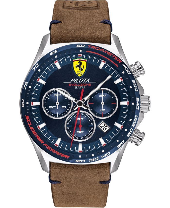 Ferrari Men s Chronograph Pilota Evo Brown Leather Strap Watch