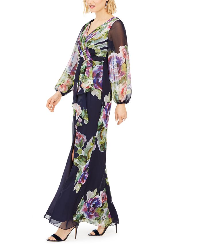 Adrianna Papell Women's Floral Print Chiffon Gown Purple Size 4