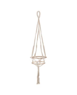 Bloomingville - Handwoven Cotton Macram&eacute; Plant Hanger with Bamboo Rings