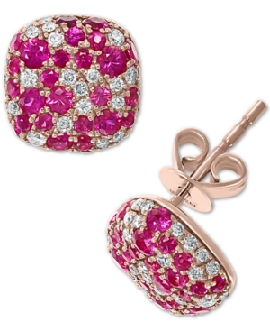 image of Effy Certified Ruby (1 ct. t.w.) & Diamond (3/8 ct. t.w.) Cushion Cluster Stud Earrings in 14k Rose Gold