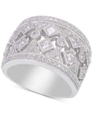 wide band filigree diamond ring