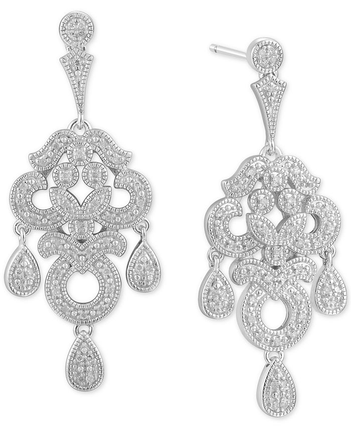 Macy's Diamond Chandelier Drop Earrings (1/4 ct. t.w.) in Sterling