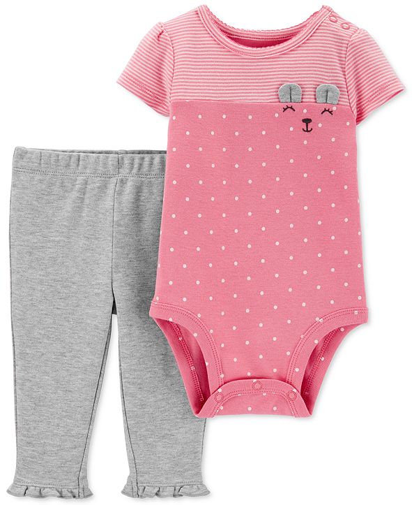 Carter's Baby Girls 2Pc. Cotton Bear Bodysuit & Ruffled Pants Set
