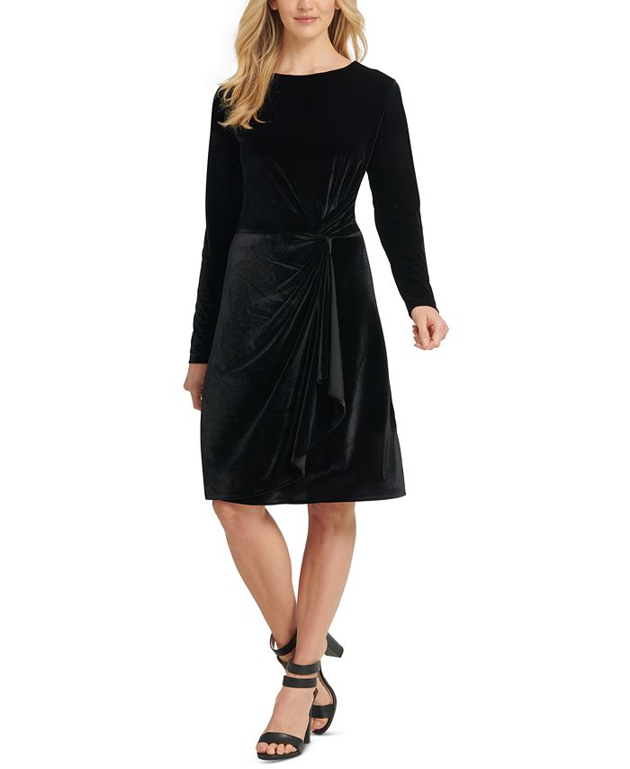 DKNY Faux-Wrap Velvet Dress - Macy's