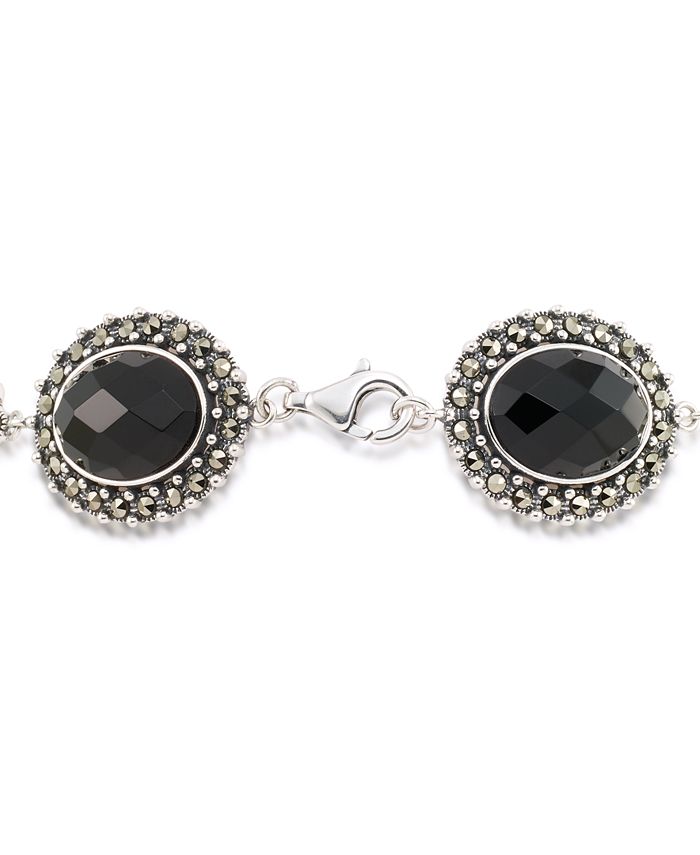Macy's - Marcasite and Faceted Onyx Oval 7.25" Link Bracelet in Sterling Silver