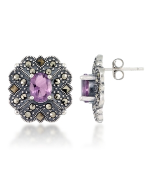 image of Marcasite and Amethyst (2-3/4 ct. t.w.) Flower Post Earrings in Sterling Silver