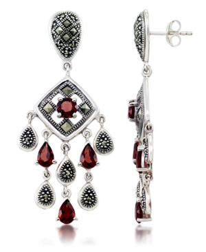 image of Marcasite and Garnet (3-3/4 ct. t.w.) Chandelier Post Earrings in Sterling Silver