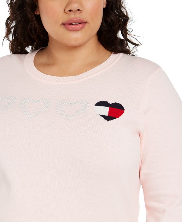 Tommy Hilfiger Plus Size Heart Logo Cotton Sweater & Reviews - Sweaters ...