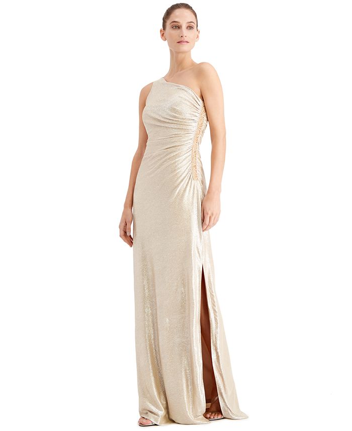 Calvin Klein One-Shoulder Metallic Gown - Macy's