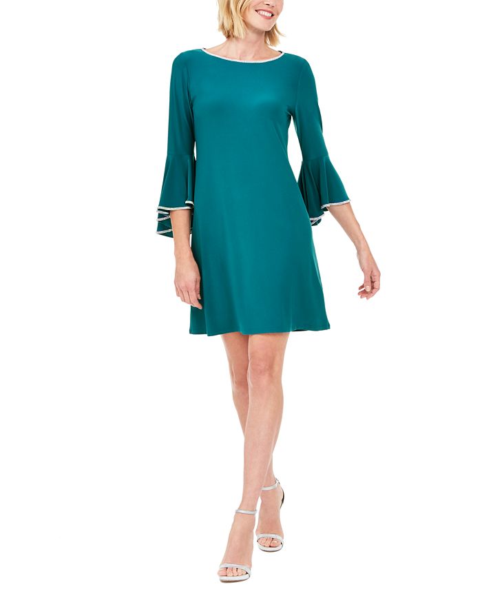 MSK Rhinestone-Trim Bell-Sleeve Dress - Macy's
