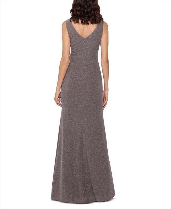 betsy and adam ruffled v neck gown