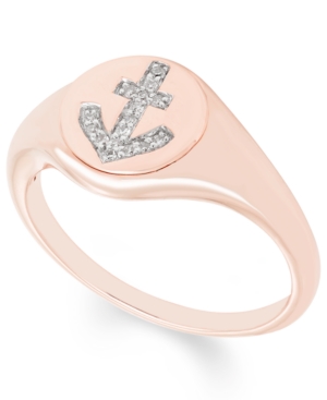 image of Diamond (1/20 ct. t.w.) Anchor Signet Ring in 14k Yellow or Rose Gold