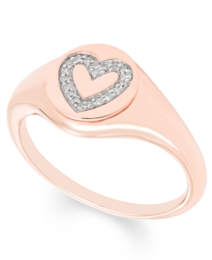 image of Diamond (1/16 ct. t.w.) Heart Signet Pendant in 14k Yellow or Rose Gold