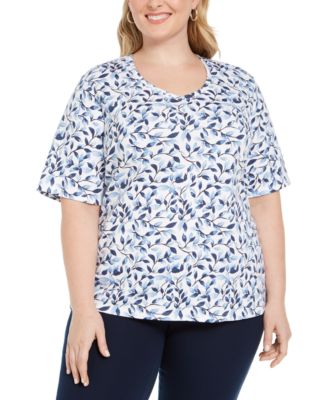 Karen Scott - Plus Size Branches-Print Top
