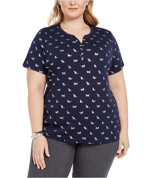 Karen Scott Plus Size Cat Print Shirt Created For Macy S Reviews Tops Plus Sizes Macy S