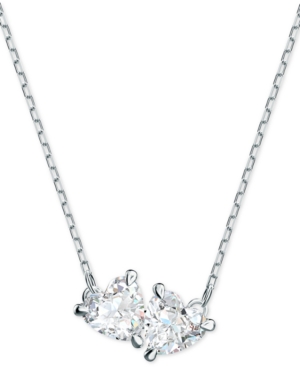 image of Swarovski Silver-Tone Double Crystal Pendant Necklace, 14-7/8