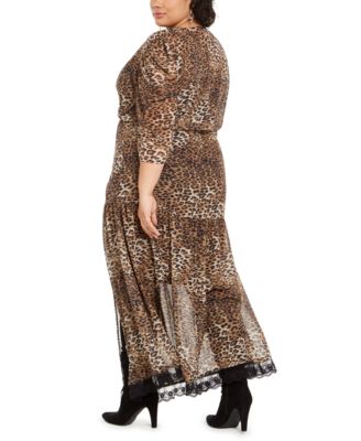 NY Collection Plus Size Leopard-Print Maxi Dress