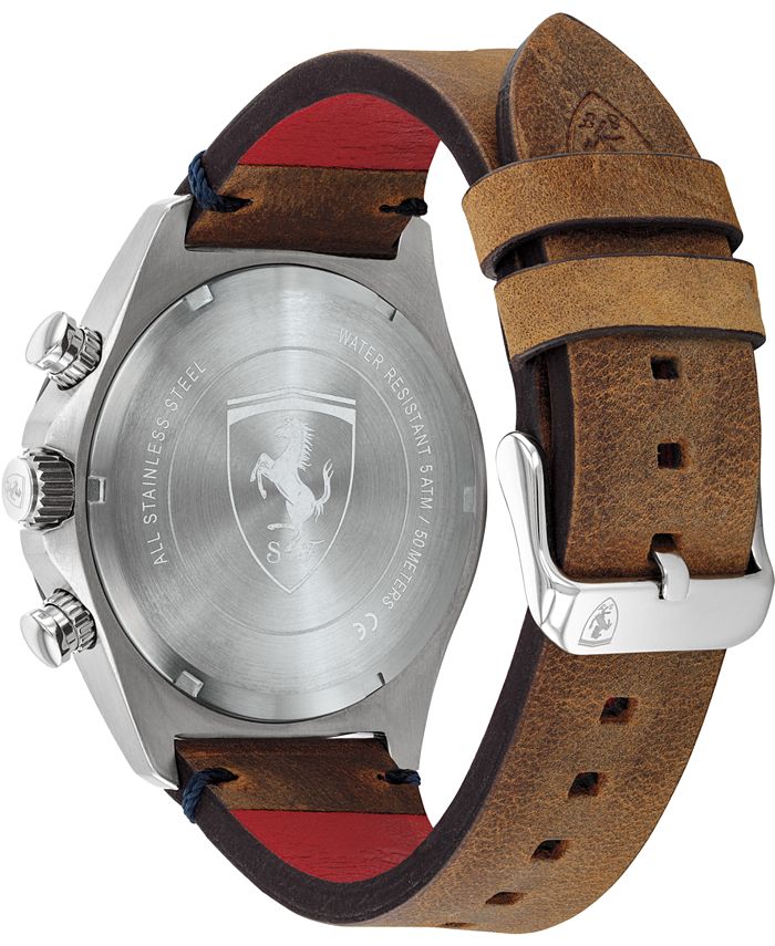 Ferrari Men's Chronograph Pilota Evo Brown Leather Strap Watch 44mm