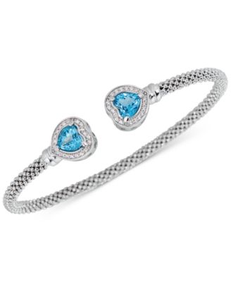 Lapis & White Topaz (1/3 ct. t.w.) Heart Halo Cuff Bracelet (Also available in Onyx, Amethyst, Citrine, Swiss Blue Topaz or Turquoise).