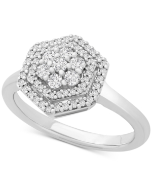 image of Diamond Multi-Level Cluster Statement Ring (1/3 ct. t.w.) in Sterling Silver