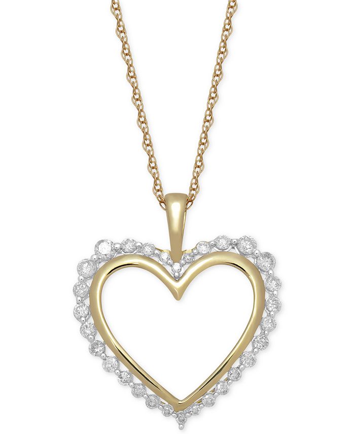 Macy's Diamond Heart 18" Pendant Necklace (1/2 ct. t.w.) in 14k Gold
